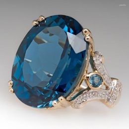 Wedding Rings Women's Luxury Multi Cut Oval Large Blue Stone Ring Elegant Banquet Jewellery Bride Wholesale