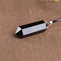 Pendant Necklaces Druzy Natural Black Obsidian Hexagonal Column Crystal Pendants Leather Chains Necklace For Women Jewellery