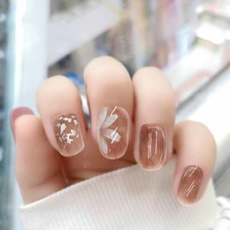 False Nails Fake 1 Set Ultra-thin Amber Colour Removable Retro Flower Golden Foil Full Cover Nail Tips Ladies Use