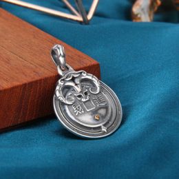 Pendant Necklaces Solid Bi An Fortune And Treasure Round Card Personality Retro Old Men's Women's Necklace Falling Tide AccessoriesP