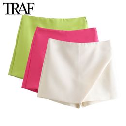 Women's Shorts TRAF Women's Clothing Summer White Asymmetric Skirt Pants chic female Side Zipper High Waist Wide Leg Shorts 230209