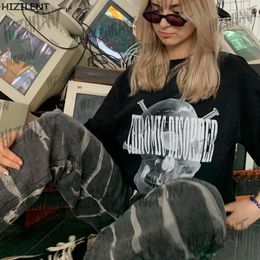 Women's T Shirts Women's T-shirts Skull Print Black Oversized T-shirt Y2K Top Harajuku Vintage Aesthetic Graphic Punk Fairy Grunge