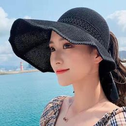 Wide Brim Hats Spring Summer Visors Cap Foldable Large Sun Hat Beach For Women Simple Solid Color All-match Straw HatWide