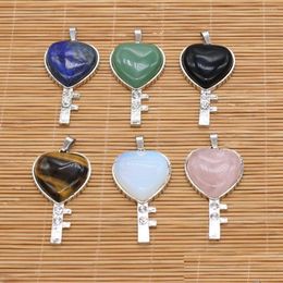 Charms Natural Stone Pendant Heartkey Shaped Metal Alloy Semiprecious For Jewellery Making Diy Necklace Bracelet Earrings Access Dh6Or