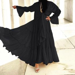 Ethnic Clothing Muslim Women Abaya Islamic Maxi Long Puff Sleeve Dress Black Kaftan Jilbab Turkish Plus Size Pleated Elegant Party Robe Gown