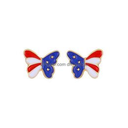 Stud Selling Copper Diamond Star Butterfly Earrings American Independence Day Creative Personality Ear Accessories Dhhkm