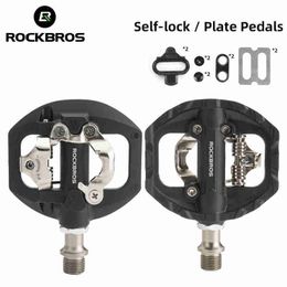 Bike Pedals ROCKBROS Nylon Bicycle Pedal Ultralight 2 In 1 Flat Self-locking SPD Bike Pedals BMX MTB Road Sealed Bearing Cycling Pedals 0208