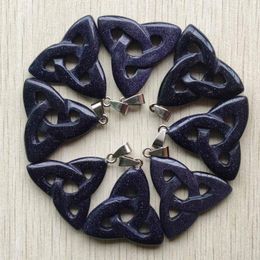 Pendant Necklaces Fashion Blue Sand Stone Hollow Triangle Shape Pendants For Jewellery Accessories Making 8pcs/lot Wholesale
