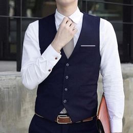 Mens Vests Waistcoat Slim Business Dress Suit Singlebreasted Formal Spring 230209