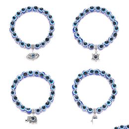 Beaded 8Mm Beads Selling Evil Blue Eye Strands Bracelet Fatimas Hand Turkish Thousand Eyes Wish Drop Delivery 202 Dhv4O