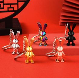 100pcs Cute Stainless steel 3D Rabbit Keychain DIY Metal Holder Chain Vintage Rabbits Pendant Key Rings gifts