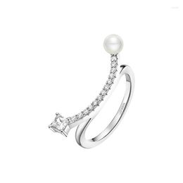Cluster Rings Baoyocn Fashion Solid 925 Sterling Silver Exquisite Dancer Balance Ring Pave Pearl Zircon Stones Women Personality Jewellery