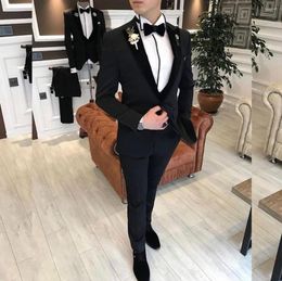 Men's Suits Black Three Pieces Men Peaked Lapel Formal Tuxedos For Wedding One Button Prom Blazers (Jacket Pants Vest)