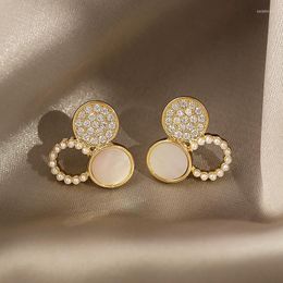 Stud Earrings Round Crystal Earring For Women Geometric Brincos Fashion Sweet Mini Gold Colour Drip Korean Jewellery Wholesale