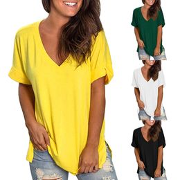 Women's T-Shirt 3xl- 5xl Summer V Neck tunic tops Short Sleeve Casual soild Shirt spring blouse women elegant plus size clothing top mujer Y2302