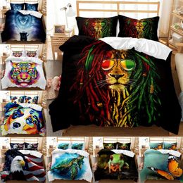 Bedding Sets Cute Animal Printed Set Tiger Lion Dog Quilt Cover Twin King Size 2/3Pcs Duvet With Pillowcase