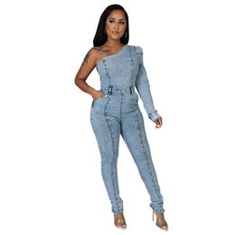 Women Jumpsuits Sexy Long Sleeve Night Club Denim Jumpsuits One Piece Rompers