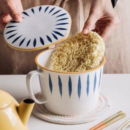 Bowls Microwave Available Japanese-Style Ceramic Instant Noodle Bowl With Lid Large Capacity Breakfast Cup Spoon