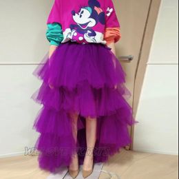 Skirts Purple Tutu Long Skirt Hi-lo Tiered Party Wear Custom Made Zipper Back Female 2023 Arrival