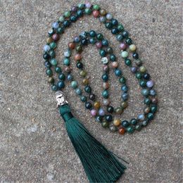 Chains 6mm A-gate Necklaces 108 Mala Beads Buddha Charm Tassel Wrap Necklace Natural Stone Healing Jewelry