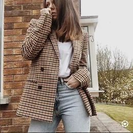 Womens Suits Blazers Xitimeao Women Fashion Office Wear Double Breasted Coat Vintage Long Sleeve Pockets Female Outerwear Chic Tops 230209