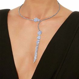 Stonefans Luxury Zircon Flower Open Choker Necklace Clavicle Jewellery Wedding Tassel Chain Rhinestone Collar Necklaces for Women