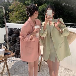 Womens Suits Blazer Chic Single Breasted Blazer B Coat Female Elegant Candy Colour Long Sleeve Ladies Outerwear Stylish Tops 230209