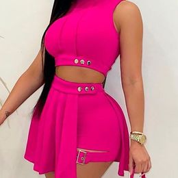 Two Piece Dress Short Skirt Sets Set Women Conjuntos Cortos High Waist Mini Black Sleeveless Button Tshirt White Ensembles De Jupes 230209