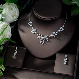 Necklace Earrings Set HIBRIDE Design Clear Leaf Cubic Zirconia Women Wedding Bride Dress Accessories Wholesale Price N-366