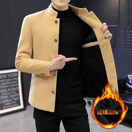 Mens Suits Blazers Boutique Thickened Standup Collar Elegant Blazer Casual Korean Version of The Slim Youth Tunic Woollen Small Suit Jacket 230209
