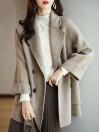 Womens Knits Tees Winter Coats Fashion Wool Blends Overcoat Female Elegant Solid Thick Coat Double Breasted Long Jackets for Women 230209