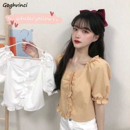 Women's T-Shirt Shirts Blouses Women Puff Sleeve Cropped Tops Ruffles Solid Sweet Girls Ulzzang Ladies All-match Soft Loose Casual Stylish Chic Y2302