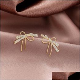 Dangle Chandelier S925 Sier Needle Bow Knot Fl Of Drilled Zircon Earrings Girls Light Luxury Exquisite Korean Versatile Dhvhm