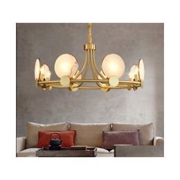 Pendant Lamps Natural Marble Led Chandeliers Livingroom Restaurant Bedroom Lighting Fixtures Brass E14 Bb Luminaire Suspension Drop Dh90Q