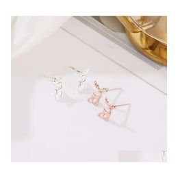 Stud Pretty Cute Small Deer Christmas Tree Girlstemperament Jewellery Sliver Gold Colour Asymmetric Animal Earrings Drop Delivery Dh8Yb