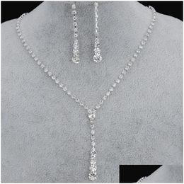 Jewellery Bling Crystal Bridal Set Sier Plated Necklace Diamond Earrings Wedding Jewellery Sets Bride Bridesmaids Accessories Drop Del Dh53Z