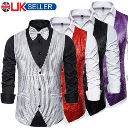 Mens Vests Design Men Sequins Pattern Glitter Embellished Vneck Blazer Vest Male Evening Party Suits Plus Size 230209