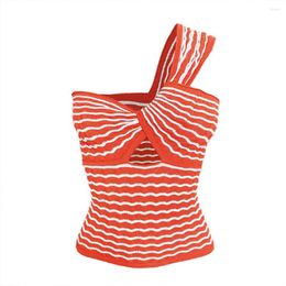 Women's Tanks Various Colors Girl Inclined Shoulder Stripe Hollow Out Short Camisole Vest Sexy Fashion OEM Design Sling Tank Top