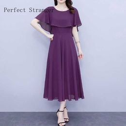 Casual Dresses 2022 Summer New Arrival Cape Style O-neck Solid Colour Vestidos De Mujer Robe Women Chiffon Long Harajuku Loose 5XL Y2302