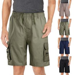 Men's Pants Outdoor Zipper Pocket Casual Cargo Shorts Drawstring Solid PantsMen's