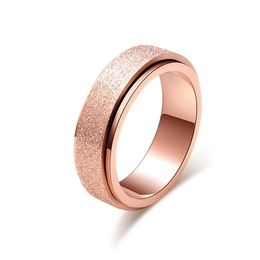 Solitaire Ring Wholesale Rose Gold Titanium Steel Frosted Rotating Rings Colorf Pearl Sand Jewellery Factory Direct Sales Jzr060 Dhgzp