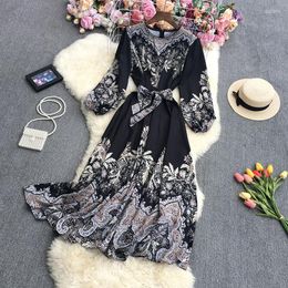 Casual Dresses Retro Court Style Waist Slimming Elegant Printed Super Fairy High - Class Fashion Dress