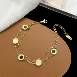 Link Chain 316L Stainless Steel New Fashion Fine Jewellery 2 Layer Beaded Embed Natural Shells Roman Numerals Charm Chain Bracelets For Women G230208