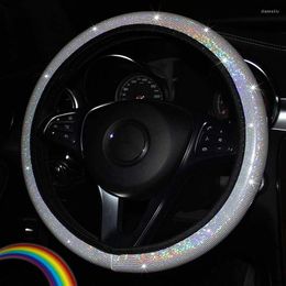 Steering Wheel Covers Luxury Rhinestone Car Cap PU Leather Crystal Cover Auto Gear Accessories Women