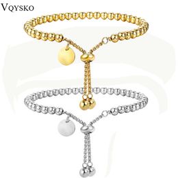 Link Chain VQYSKO Fashion Stainless Steel Custom Bracelet Letter Tag Ball Beads Adjustable Women's Bracelet Jewellery G230208