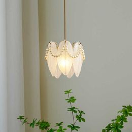 Modern Shell Lamps E14 E27 Bedroom Bedside Pendant Light Glass Lampshade Corridor Hanging Ceiling Lights Indoor Home 0209