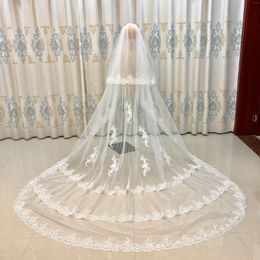 Bridal Veils Long Veil Two-Layer Cathedral Face-covered 3-Tier Applique Velos De Noiva White Wedding 3X3 Metres Po Colour