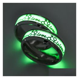 Band Rings 8Mm Titanium Steel New Luminous Eternal Love Ring Jewellery Designer Wholesale Drop Delivery 202 Dh0Wv