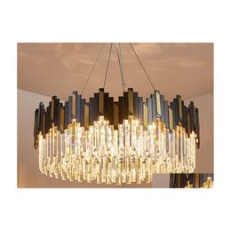 Chandeliers Round Led Crystal Chandelier 3 Colour Dimming Black Gold Body Pendant Light For Living El Lobby Lighting Drop Delivery Li Dhmsr