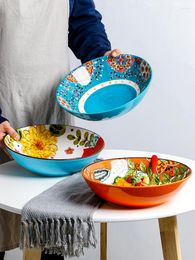 Bowls 29cm Large Bowl Hand-painted Ceramic Personalised Salad Fruit Enamel Lower Colour Soup